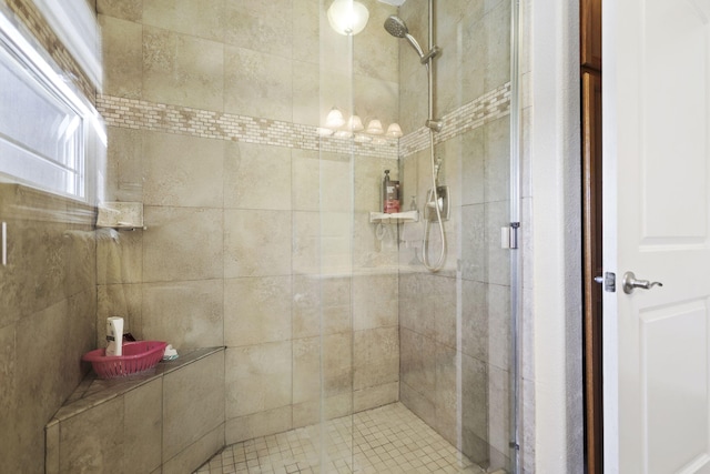bathroom with a shower stall