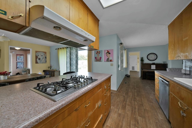 kitchen featuring appliances with stainless steel finishes and dark hardwood / wood-style floors