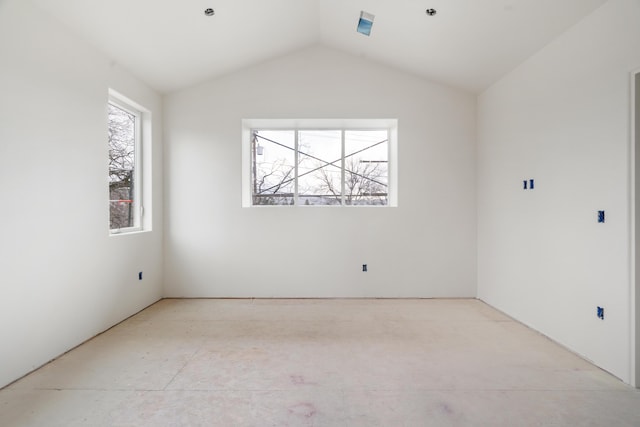 spare room featuring lofted ceiling