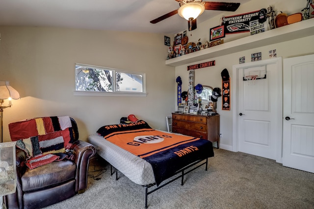 bedroom with carpet floors and ceiling fan