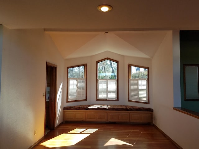 unfurnished sunroom with lofted ceiling