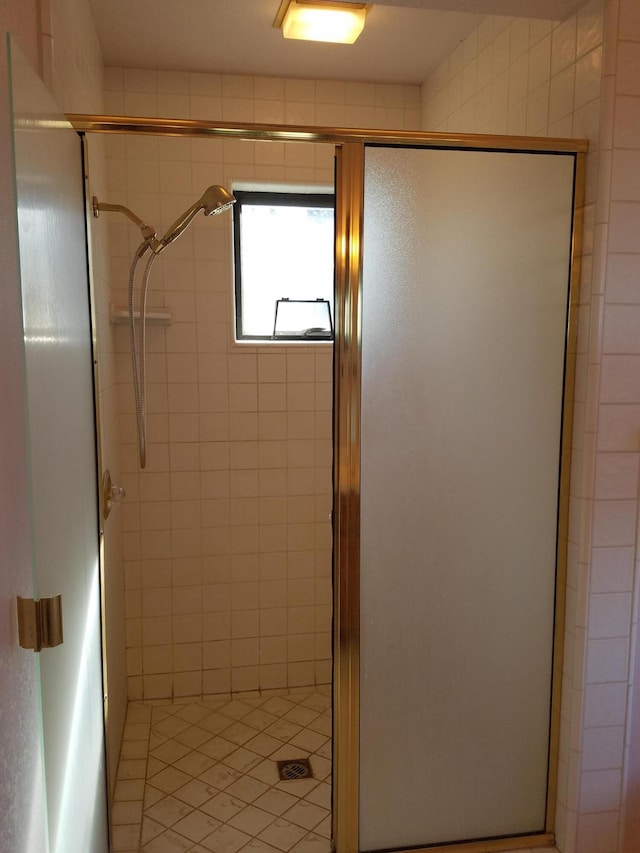 bathroom featuring a shower with shower door