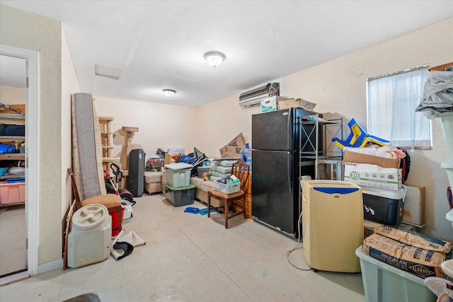 basement with freestanding refrigerator