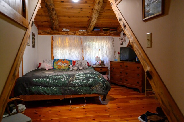31 Lake Rd, Junction City, CA 96048 - bedroom with hardwood / wood-style floors, wooden ceiling, and beamed ceiling