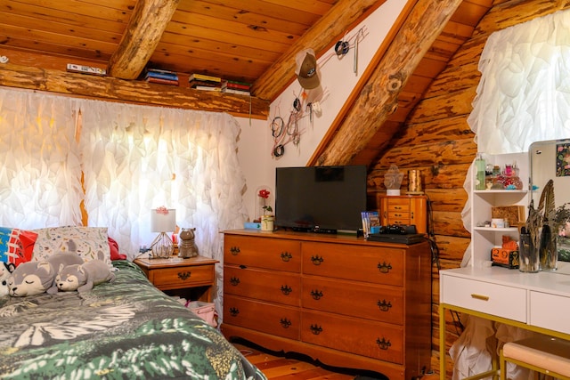 31 Lake Rd, Junction City, CA 96048 - bedroom featuring beamed ceiling, log walls, and wood ceiling