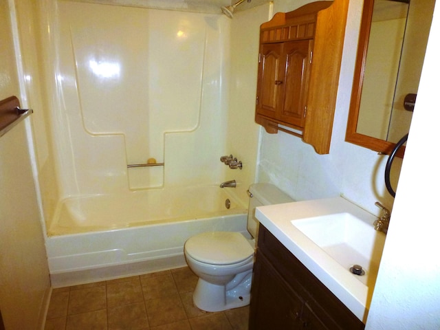 full bathroom featuring vanity, tub / shower combination, tile patterned floors, and toilet