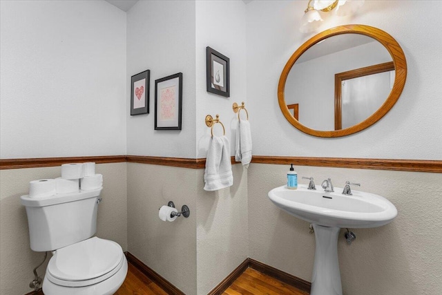 bathroom with wood-type flooring and toilet