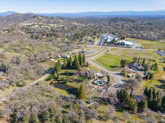 birds eye view of property with a mountain view