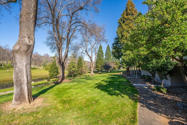 view of yard featuring a water view