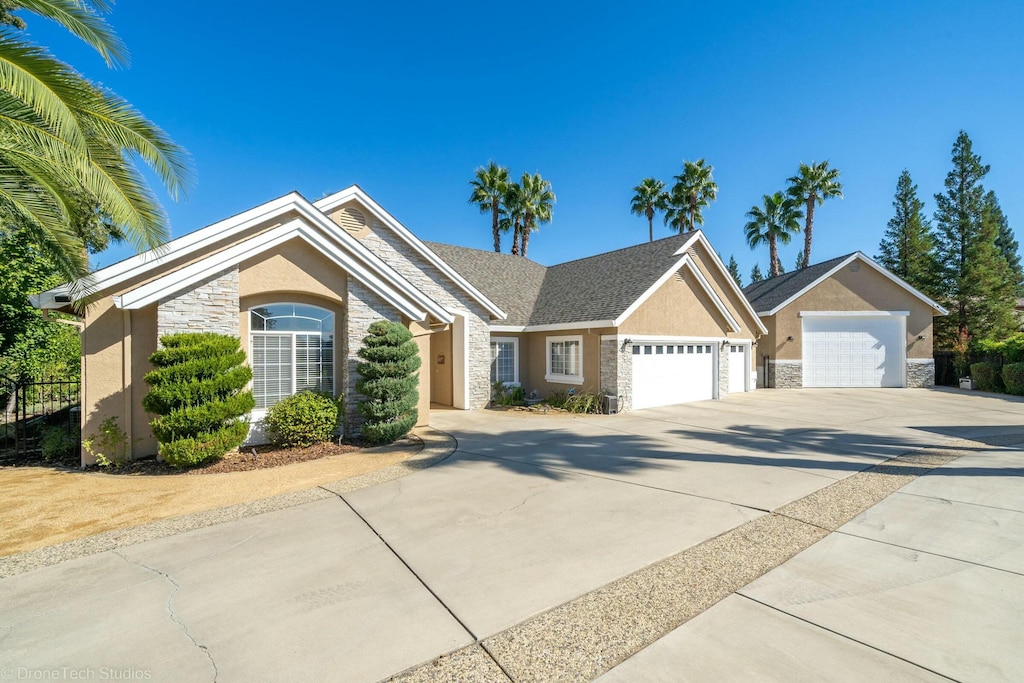 single story home with a garage