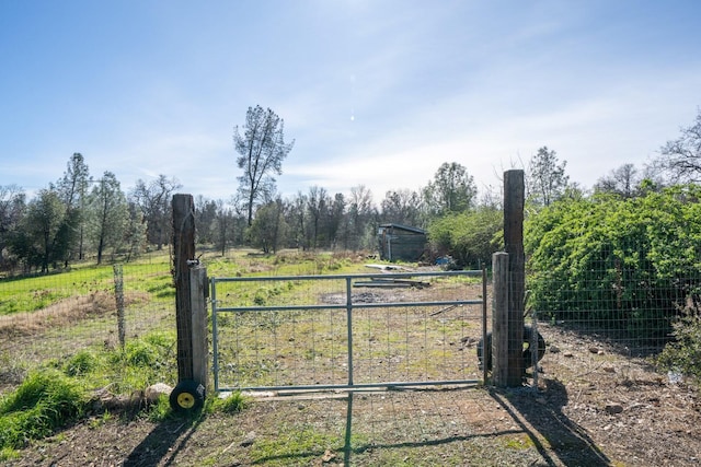 view of gate with a rural view