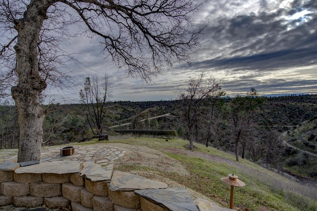 view of yard with a wooded view