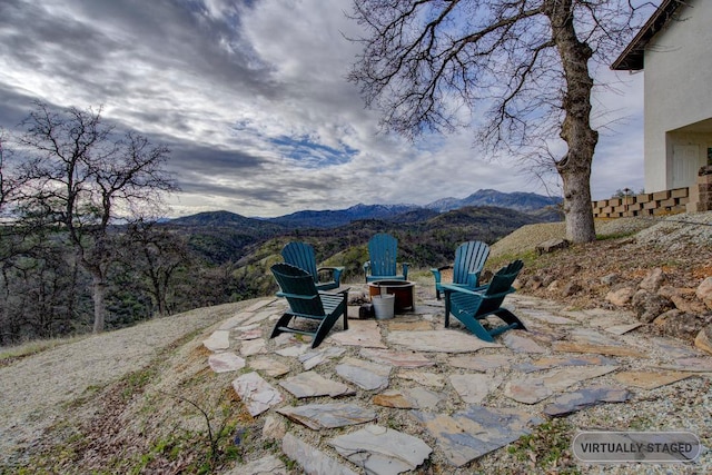 view of patio featuring a mountain view