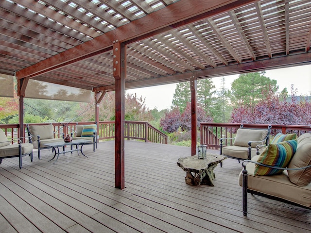 wooden terrace with a pergola