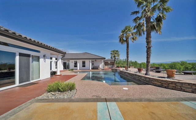 view of swimming pool with a patio area