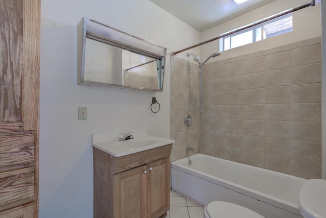 bathroom with  shower combination, tile patterned flooring, vanity, and toilet