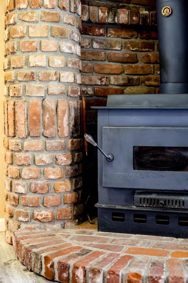 interior details with a wood stove