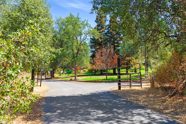 surrounding community with a gate and aphalt driveway