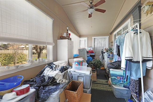 storage room featuring a ceiling fan