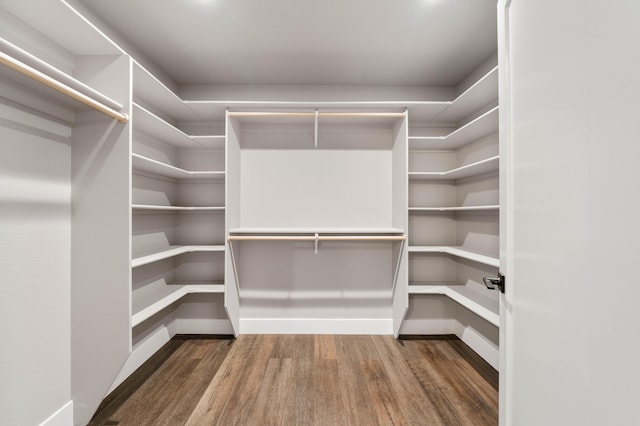 walk in closet with wood finished floors