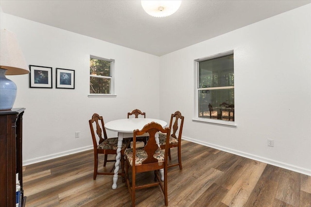 dining room featuring wood finished floors and baseboards