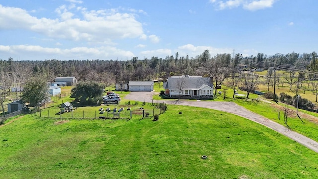 birds eye view of property featuring a rural view