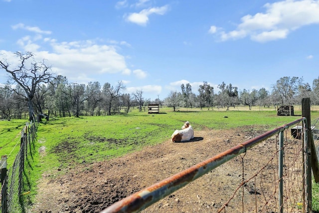 view of yard featuring a rural view and fence