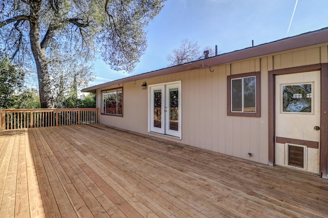 wooden terrace featuring french doors