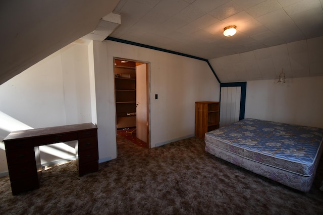 unfurnished bedroom featuring carpet flooring and vaulted ceiling