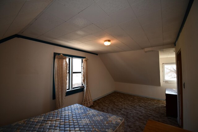 unfurnished bedroom featuring carpet floors and vaulted ceiling