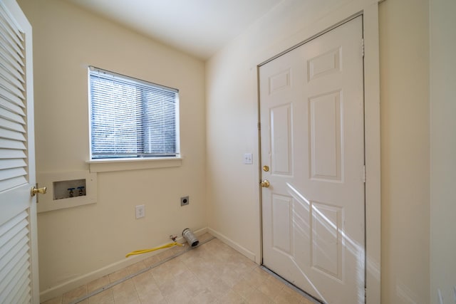 laundry room with laundry area, washer hookup, electric dryer hookup, and baseboards