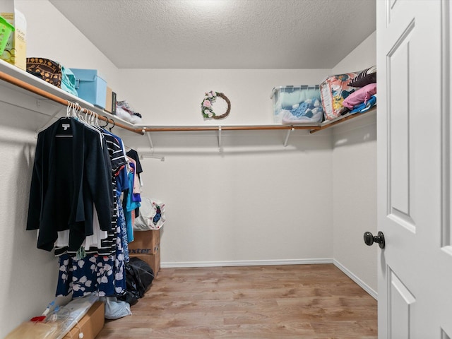 walk in closet with wood finished floors