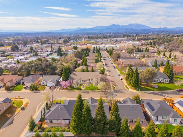 bird's eye view featuring a residential view and a mountain view