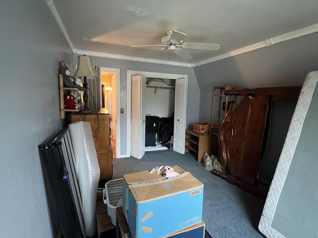 interior space featuring ceiling fan