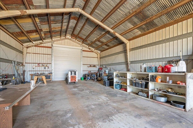 garage with metal wall