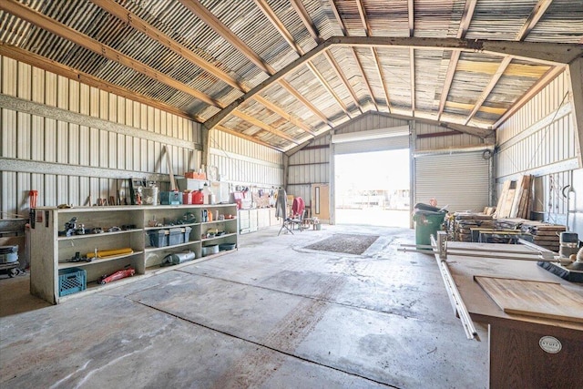 garage with metal wall