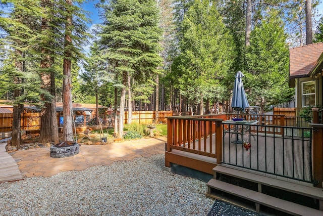 exterior space featuring an outdoor fire pit and a fenced backyard