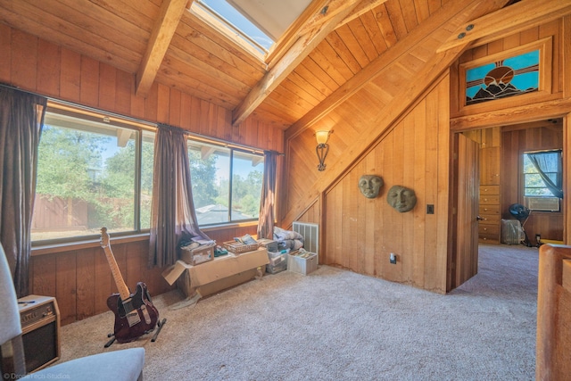 misc room with wood walls and wooden ceiling