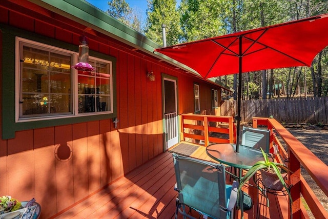 wooden deck with fence and outdoor dining space