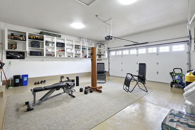 exercise room featuring a garage