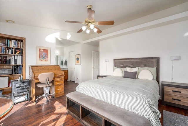 bedroom featuring wood finished floors and ceiling fan