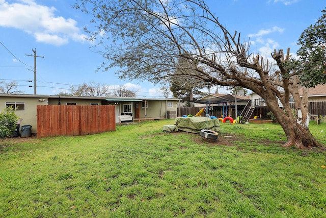 view of yard with a fenced backyard