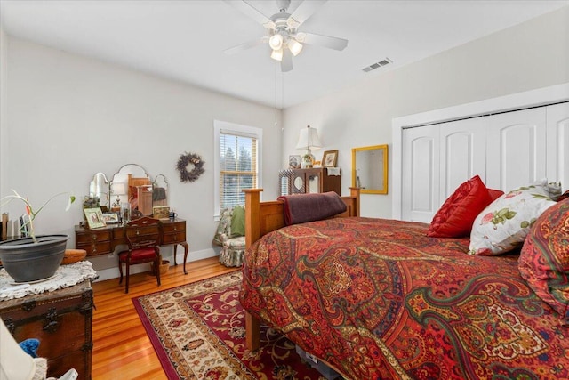 24894 Long St, Fall River Mills, CA 96028 - bedroom with light wood-style flooring, a closet, and a ceiling fan