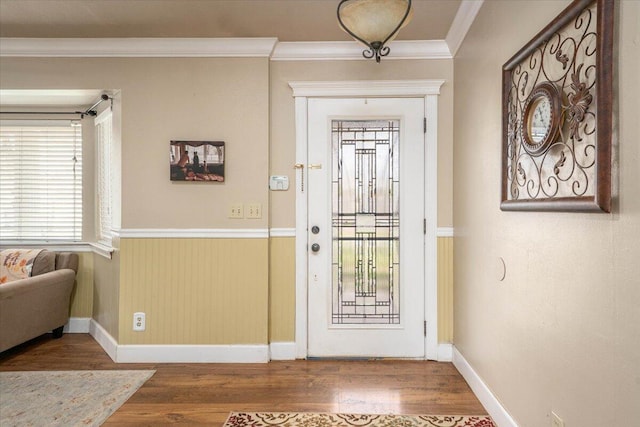 6040 Hornbeck Ln, Anderson, CA 96007 - foyer entrance with wainscoting, wood finished floors, baseboards, and ornamental molding