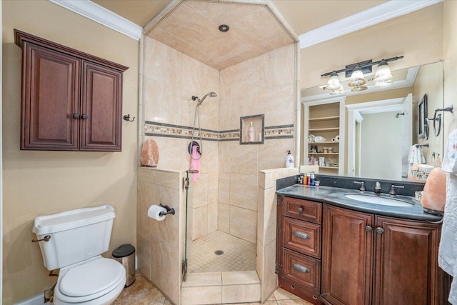 6040 Hornbeck Ln, Anderson, CA 96007 - full bath with a shower stall, toilet, ornamental molding, tile patterned floors, and vanity
