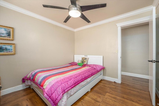 6040 Hornbeck Ln, Anderson, CA 96007 - bedroom with a ceiling fan, wood finished floors, baseboards, and ornamental molding