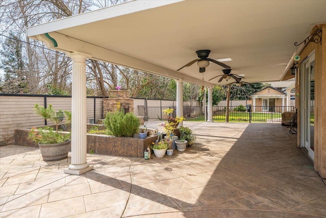 6040 Hornbeck Ln, Anderson, CA 96007 - view of patio / terrace with ceiling fan and a fenced backyard