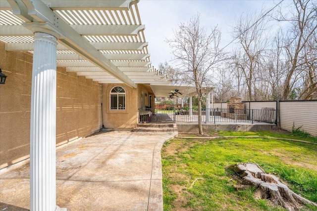 6040 Hornbeck Ln, Anderson, CA 96007 - view of yard featuring a patio, a ceiling fan, a pergola, and fence