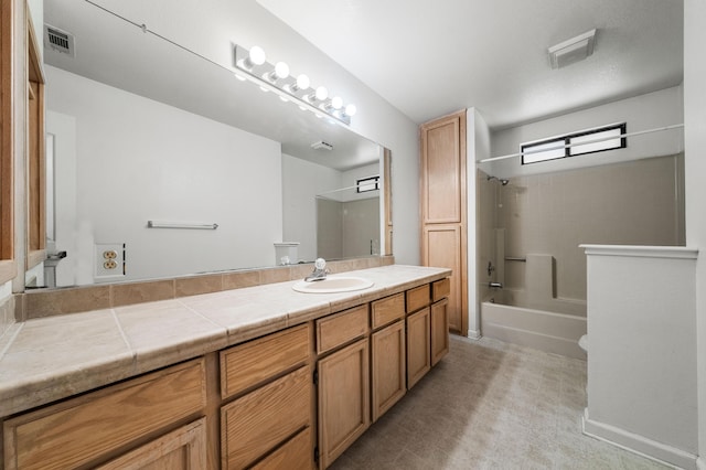 bathroom featuring shower / bathing tub combination, visible vents, and vanity