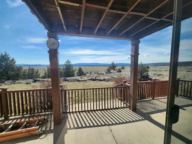 view of patio with a mountain view